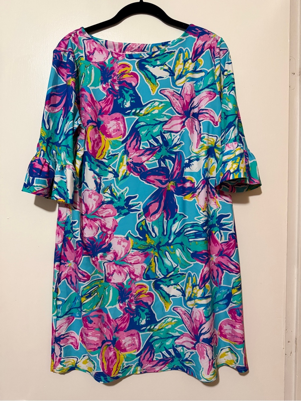 Aryeh Turquoise Floral Ruffle Sleeve Dress